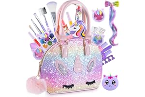 VEFOSAFE Trucchi Bambina Set - Trucchi Bimba Lavabili per Bambini con Borsa Cosmetica Unicorno, Real Trucchi Per Bambina Regali di Compleanno di Natale Giocattoli per Ragazze di 3 4 5 6 7 8 9 10 11 12+ Anni