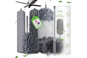 Swetfela 6 PCS Feather Duster, Duster Expandable 10-100 Inches, Reusable Bendable Dusters for Cleaning, Extendable Duster for Cleaning Dust Cobwebs on High Ceiling Fans Lights Blinds Cars Furniture