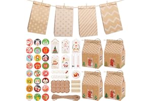 CIRULLI Calendario Adviento Rellenable, 24 Piezas Bolsa Calendario de Adviento con Pegatinas de Números, Clips de madera, Etiquetas y Cuerda de Cáñamo, Calendario Advientos DIY para Decoración Navidad