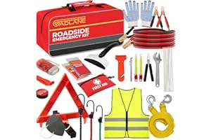 GADLANE Car Breakdown Emergency Kit - Extra Large Roadside Car Emergency Kit with Warning Triangle, Jump Leads, Tow Rope, First Aid Kit, Safety Hammer etc New Driver Car Kit with Storage Case