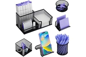 IOUGDSEC Organizer na biurko zawiera wielofunkcyjny uchwyt na długopisy, spinacze biurowe, pudełko na notatki, portfel, aby utrzymać porządek na biurku i zmaksymalizować jego przestrzeń.