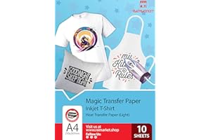 Raimarket Premium Iron-On Transfer Paper for Light Fabrics - A4, 10 Sheets | Printable Vinyl for T-Shirt Printing, Heat Transfer Paper for White Clothes, Acetate Sheets A4 Included, Easy to Use