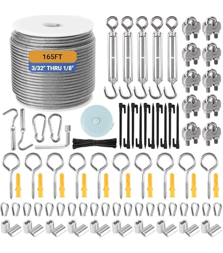 Kit de Suspension 30m en Acier Inoxydable, Câble 3mm Enduit de PVC Avec Tendeur M5 et Crochets