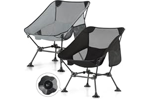 TEIVUL Camping Chairs Set - Lightweight Folding Chairs with Pocket and Cup Holder for Travel, Picnic, Hiking, Fishing - Black & Grey