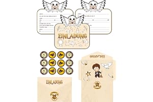 Olanstar Zauberer Themenparty Einladungskarten Set, 12 Stück Kindergeburtstag Einladungen mit Umschlägen und Aufklebern, Ideal für Jungen und Mädchen Magischen Filmnächten