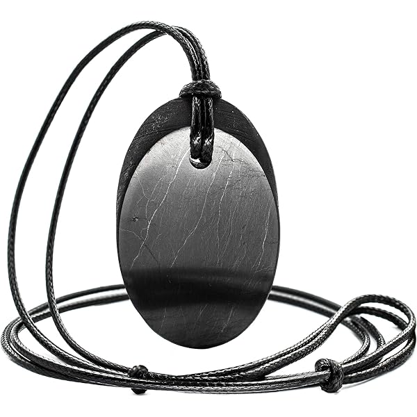 Pendentif En Pierre SHUNGITE Roulée Et Percée - 13,34 G - 2,5 Cm - Cordon Inclus - Noir - Idée Cadeau Bien-être