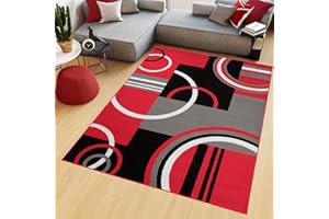 TAPISO Maya Alfombra de Pelo Corto Resistente Suave Diseño Moderno Abstracto Geométrico Rojo Negro Gris Blanco Alfombra de Salón Dormitorio Habitación Infantil 120 x 170 cm
