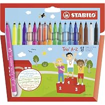 24 Feutres STABILO Trio A-Z - Dont 4 Fluos - Pointe Moyenne 0.7mm - Lavables