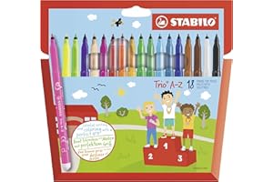 STABILO Trio A-Z - Pennarello a Punta Fine e Fusto Triangolare - Astuccio da 18 - Colori Assortiti