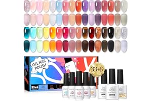 BORN PRETTY Esmalte Semipermanente Nude Rojo Marrón Brillantina Transparente Gelatina Cristal Pintauñas Semipermanentes Base Top Coat Mate Builder Extension Gel Manicura Semipermanente 33+6PCS Kit