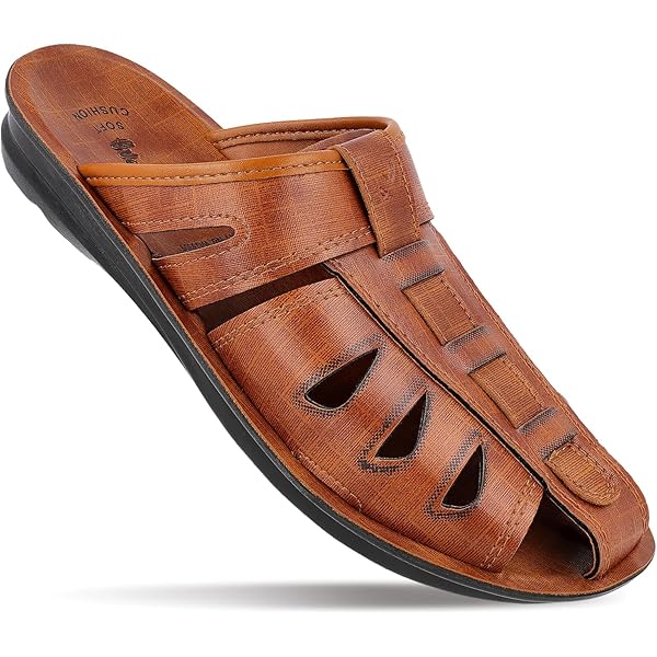 Buy Walkaroo Men's Synthetic Leather Tan Slippers - 9 UK (WG5309) at Amazon .in