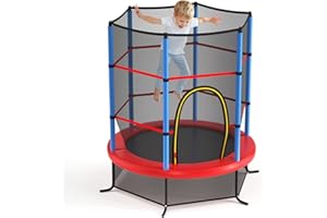 GOPLUS Trampoline Extérieur Enfant Ø165cm, Cadre en Acier, Trampoline pour Enfants avec Filet de Sécurité, Charge Maximum 45KG