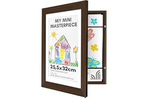 Americanflat A4 Picture Frame for Children's Drawings - Walnut - Shows 22 x 28 cm with Mount & 25 x 32 cm without Mount - Composite Wood with Shatterproof Glass - Horizontal and Vertical Versions