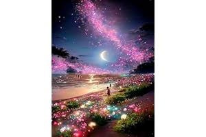 YZDZSW Diamond Painting, 5D DIY Diamond Arts Crafts Painting Kits Full Drill, Pictures by Numbers Crystal Cross Stitch Embroidery for Adults Gifts Home Wall Decoration 30x40cm (Fluorescent Beach)