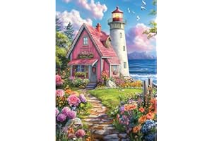 CEOVR Diamond Painting Kit Paesaggio 5D Diamond Painting,Pittura Diamante Faro e Casa,30x40 cm DIY Diamond Painting Adulto,Mosaico Diamond Art Kit Completo,Painting Diamond 5D