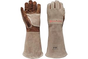 AOUCHI BBQ Gloves and Welding Gloves Cowhide Leather Long Sleeve Fireproof and Heat Resistant Fireplace Gloves for Barbecue, Welding Tig Mig, Fireplace, Oven, Baking, Stove, Pot Holder (Large)