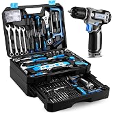 DEKO Complete Electric Tool Box 238 Pieces with 12V Cordless Electric Drill, 10 mm Chuck without Key, Professional DIY Househ