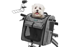 DAISTERN Panier de Vélo Avant pour Chiens Chats jusqu'à 10KG avec L Support Robuste Φ55mm, Sac à Dos Animaux de Compagnie, Fermeture Éclair SBS, Fenêtres en Maille Respirantes, Coussin Imperméable
