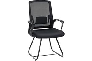 HOMCOM Desk Chair No Wheels, Meeting Office Chair with Mesh Back, Lumbar Support, Metal Base and Armrests for Reception, Waiting Room, Conference Room, Black