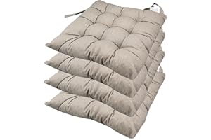 casaviva - Cuscini Coprisedie 100% Cotone Stampato Effetto Lino - Cuscini Sedie Cucina Set da 4 Pezzi GRIGIO TORTORA - Cuscini per Sedie Antidecubito 9 Impunture Con Lacci