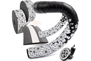 Kakveiai Ruban de Guidon, Vélo de Route Ruban, pour Bouchons D'extrémité et Bandes Adhésives incluses - Confortable， Antidérapante et Facile à Poser(Noir Blanc)