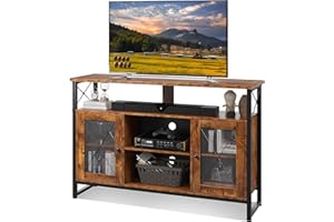 WLIVE Mobile per TV Porta Camera da Letto Fino a 55 Pollici, Tavolino Porta TV Lungo 128 cm, Tavolino TV 128x36x82 cm, 2 Cassetti 2 Ripiani Aperti, Marrone Vintage