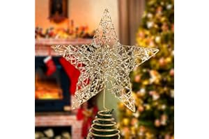 FILLTOWN Christbaumspitze Stern, 20 x 24cm Weihnachtsbaumspitze Baumspitze Weihnachten&Tannenbaum Aufstecker, Stern für Weihnachtsbaum für Weihnachtsdekoration, Metall Tannenbaumspitze - Roségold