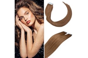 SEGO Extension Adesive Capelli Veri Biadesivo Tape Biadesive Remy Human Hair 20g 30cm - 10 Ciocche/set senza Clip #6 Castano Chiaro