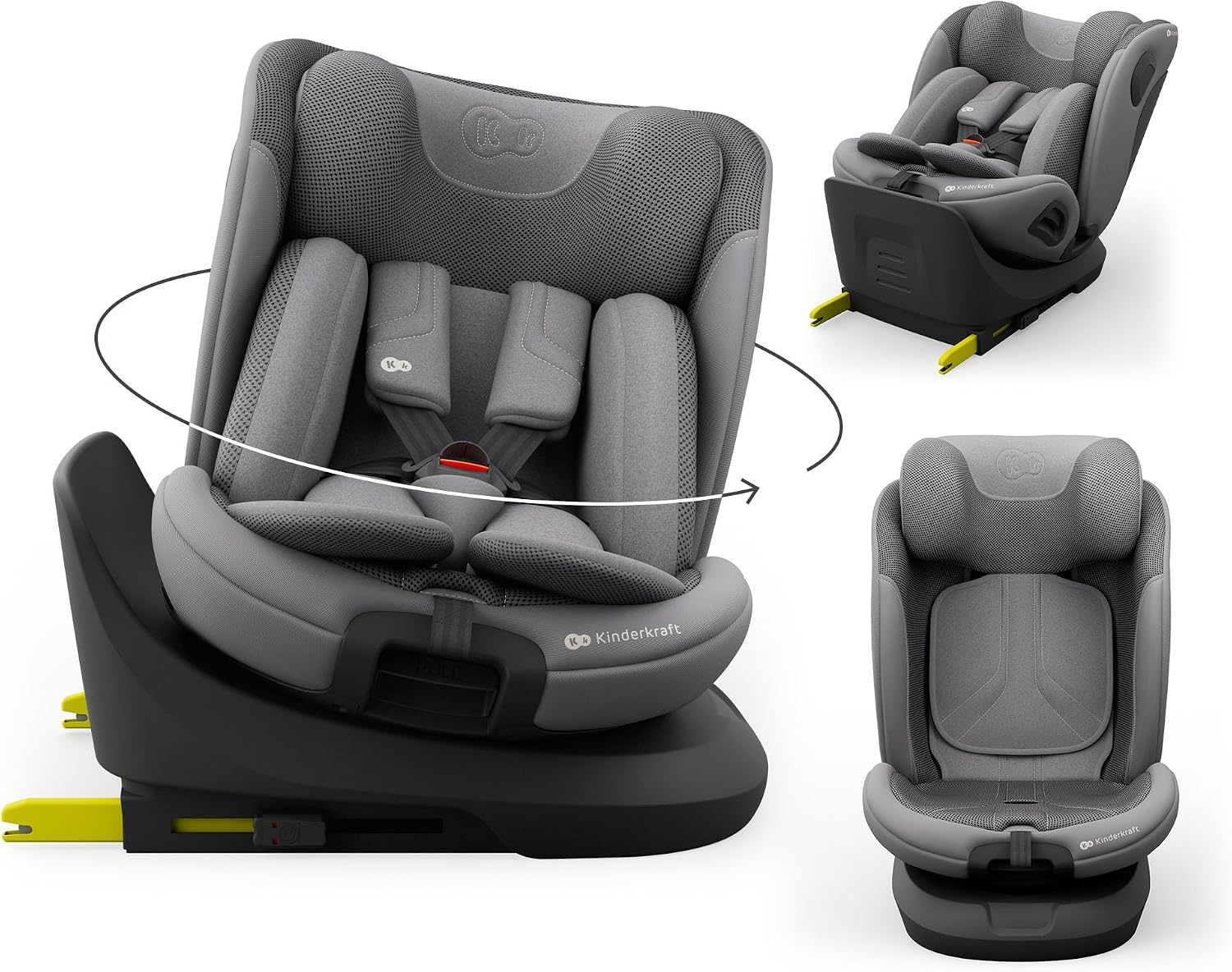 Kinderkraft I-GROW 2 PRO Silla de coche, I-SIZE 40-150 cm, Isofix, Silla coche bebé, para niños, Ajustable, Sillade, RWF, FWF, Universal para coche, Asiento, 360º, Grupo 0+/1/2/3, 0-36 kg, Gris