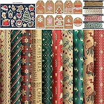 FullJoyHut Ensemble 6 Feuille Papier Cadeau De Noël Papier D'Emballage