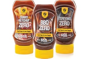 Rabeko Zero Sauce -mix American BBQ/Teriyaki/Curry-Ketchup, 3 x 350ml sans sucre et peu de matières grasses - produits sains, faible en glucides et en calories pour salades - sans gluten ni lactose