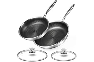 Innerwell Set di padelle Antiaderente 24/28 cm, 2 Pezzi Padella Acciaio Inox Induzione con Coperchio, Rivestimento a nido d'ape antigraffio, Padelle Adatte Per Forno, Universali Pentole, Senza PFOA