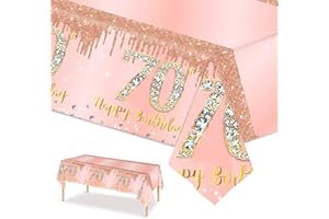 POPOYU Rotgoldfarben Tischdecke zum 70. Geburtstag Roségold Tischdeko Geburtstag für Frauen,137 * 274cm Rechteck Wasserdicht Tischdecke für Alles Gute 70. Geburtstag Party Deko