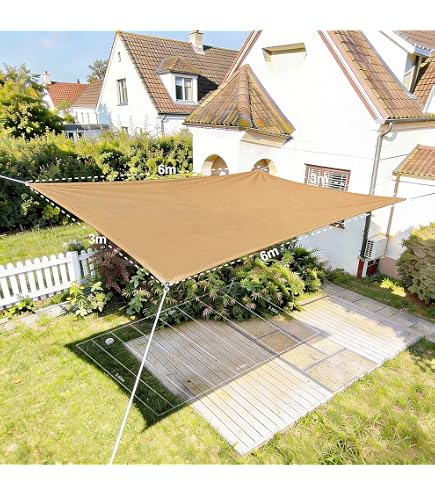 Sonnensegel 3x6 Wasserdicht, Sonnensegel Rechteckig mit Ösen 3x6M Multi Farbe und Größe Sonnensegel Balkon UV Schutz Sonnenschutz für Balkon Terrasse Garten Schwer, Sand Beige