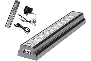 KALEA-INFORMATIQUE Steckdosenleiste Typ HUB mit 10 USB 2.0-Ports zum Aufstellen oder zur Wandmontage, mit externer Stromversorgung.