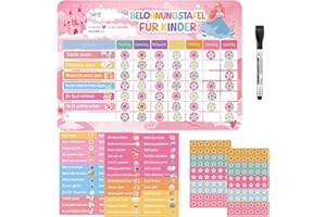 THBOXES Magnetische Belohnungstafel Kinder, Magnettafel mit 52 Aufgaben Magnete und 120 Sternmagneten, Aufgabenplaner Wochenplaner Belohnungssystem für Routine Verhalten Töpfchentraining (Prinzessin Schloss)