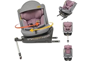 Jovikids Siege Auto, i-Size 40-150 cm, 360° Pivotant ISOFIX pour Groupe 0/1/2/3, Bébé de 0-12 ans, 0 à 36 kg Environ, ECE R129, 12 Positions d'Appui-tête, RWF, FWF Inclinaison, Siège Auto（Rose）