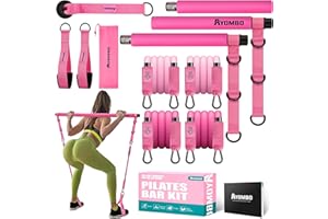 Ayombo Pilates Equipment, Pilates Bar Kit with Resistance Bands for Women, Home Workout Equipment for Legs, Hip, Waist, Arm, Squats Exercise Equipment for Home, Adjustable 3-Section Pilates Bar Kit