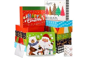 HOIIOH 12 Stück Geschenkbox Weihnachten mit Deckel Groß (43x33x10cm), Weihnachts Pappschachteln Set für Verpacken Extral Groß Kleidung, Roben, Pullover, Mantel, Hemden, Feiertage Geschenkverpackung