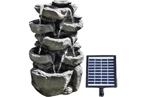 GEEZY Solar Water Features for the Garden – Outdoor Rock Design Fountain with LED Lights – Solar Powered, Self-Contained – Easy Setup, Cascading & Tranquil – Ideal for Garden, Patio & Balcony Décor