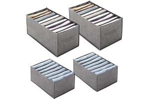 beifon 4 Pezzi Organizer per Armadio Cassettiera per Jeans Scatola Portaoggetti Impilabile Organizer Armadio per Pantaloni Sistema Organizzatore per Cassetti Portaoggetti (A) (grigio-4)