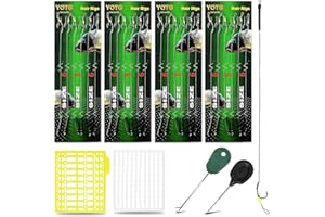 YOTO Carp Fishing Hair Rig, Leader di Carpa intrecciato con 24 PCS Barbed Wide Gape Carp Hook Rigs con 2 Boilie Stopper, un ago per esche e un trapano