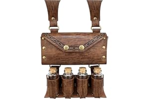 HiiFeuer Sac de Ceinture en Faux Cuir pour alchimie médiévale avec 4 fioles de Potion en liège, Pochette de Taille de Sorcier Fantastique pour Halloween (Marron Clair A)
