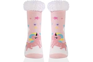 HERYEBING Kids Slipper Socks Boy Girl Chunky Knit Non Slip Socks Cosy Soft Fuzzy Warm Socks Child Thermal Socks Toddler Winter Socks Home Socks Bed Socks Thick Fleece lined Christmas Stockings