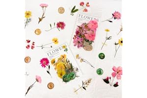 TA MERRY Pressed Flower Transparent Stickers for Scrapbooking, 80pcs Scrapbook Accessories PET Waterproof Dried Floral Stickers for Adults,Scrapbook Supplies for Journal,Laptop,Card Making（Pink Yellow）