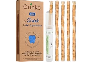 ORINKO Lot de 5 Bâtons de Siwak + Étui de protection – Brosse à Dents 100% Naturelle – Nettoyant, Désinfectant et Blanchissant - Écologique, Biodégradable et Végan – Ebook Offert