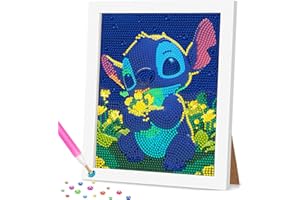 Daisen Art Stitch Diamond Art for Kids with Framed, Stitch Diamond Painting Kits for Kids, Stitch Gem Art Kits for Kids, Crystal Art Mosaic Kits for Children Gift Home Wall Decor(7x8.6inch)