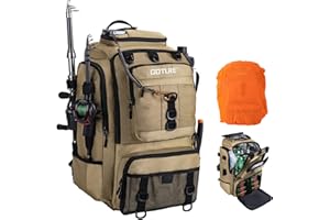 Goture Angelrucksack mit Kühltasche, 40-Liter Angelzubehör-Rucksack mit Zwei Rutenhaltern, 900D Oxford-Gewebe Wasserabweisende Angelgerätetasche mit verstellbarem Fach