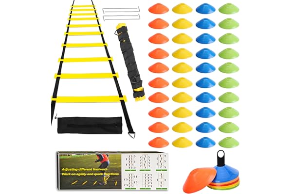 ZTWLEED Football Entrainement Kit,Accessoires d'entraînement de Football Échelle de Rythme 6 Mètres,40 Cônes de Disque Plot Sport,Jeux D'EntraîNement pour La Vitesse et L'Agilité