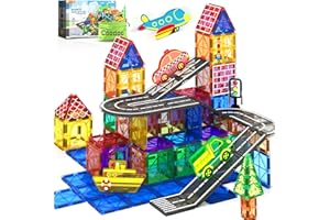 Coodoo Magnetic Tiles City Road Set Kids Toys Sensory Games for 3 Year Old Boys and Girls, Magnetic Blocks for Kids Age 3-5 4-8 Classroom Must Haves Preschool Learning Outdoor Toys